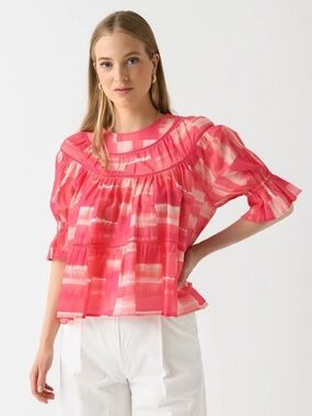 Merlette Sol Top Pink Red Printed Tiered Peasant Tunic Lightweight Summer Top